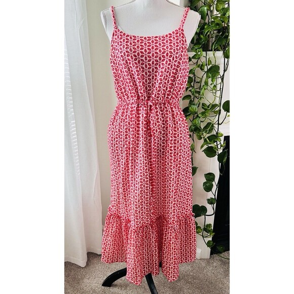 Cremieux Red & White Floral 100% Cotton Fully Lined Boho Sundress Maxi Dress Med - Picture 2 of 10